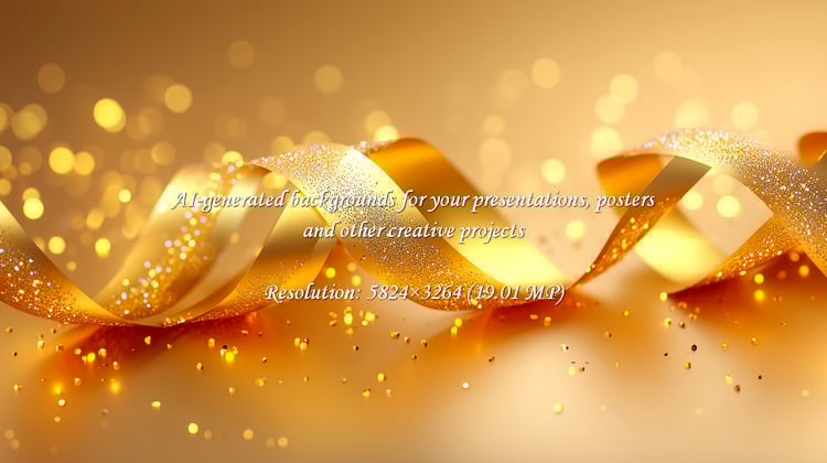 Captivating gold ribbon adorned with shimmering glitter dances amidst soft bokeh lights, evoking a sense of luxury and celebration perfect for upscale events, promotions, or holiday greetings.