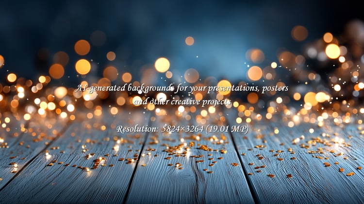 Capture the enchantment of celebration with shimmering golden bokeh and scattered confetti over a rustic wooden table. Evokes joy, magic, and festive moments, ideal for holiday promotions, event invites, or creating a warm, inviting atmosphere.