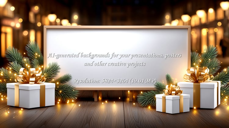 Create magical holiday campaigns with this festive scene featuring elegant gifts, pine boughs, and warm bokeh lights. Ideal for seasonal promotions, announcements, and creating a joyful commercial atmosphere.
