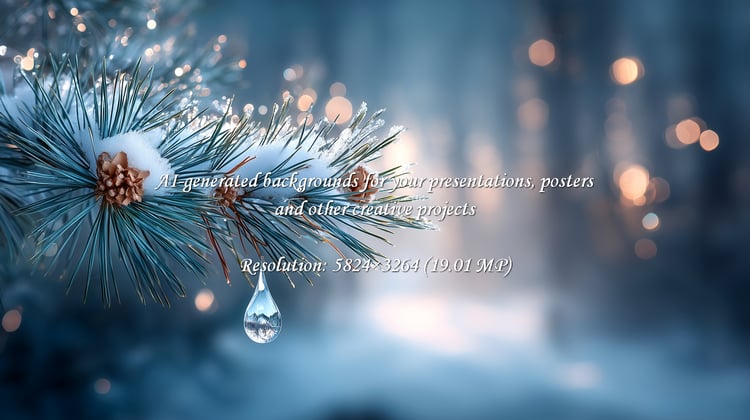 Experience the serene beauty of winter with this stunning close-up of a snow-dusted pine branch. A crystal-clear droplet captures a miniature snowy world, evoking purity and tranquility for your projects.