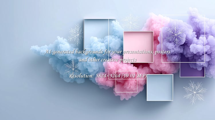 Immerse yourself in a serene winter dreamscape with swirling pastel clouds, delicate snowflakes, and modern geometric frames. This ethereal design evokes a sense of calm and creativity, perfect for adding a touch of magic to your projects.