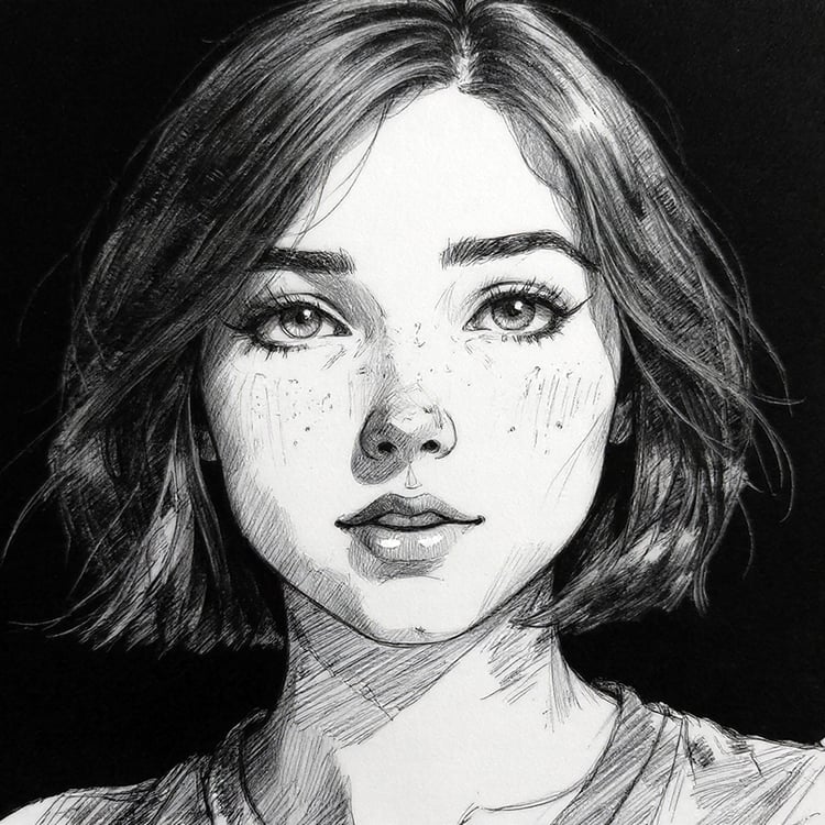 Creative pencil art portrait on black background