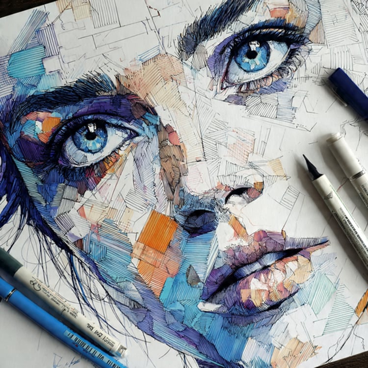 Stunning hand-drawn female face artwork