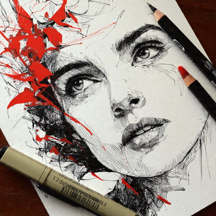 Stunning hand-drawn female face artwork