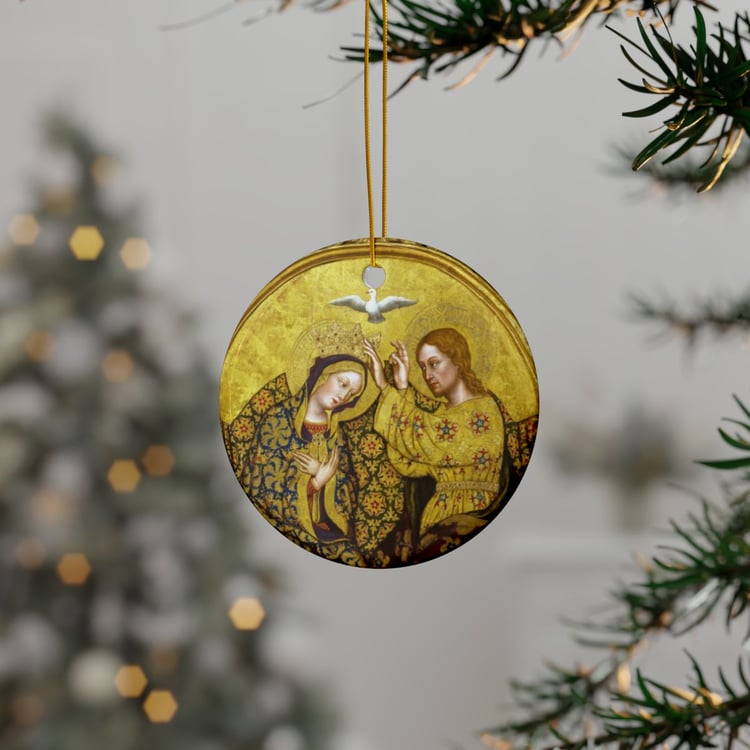 Medieval golden Coronation of the Virgin painting tree ornament