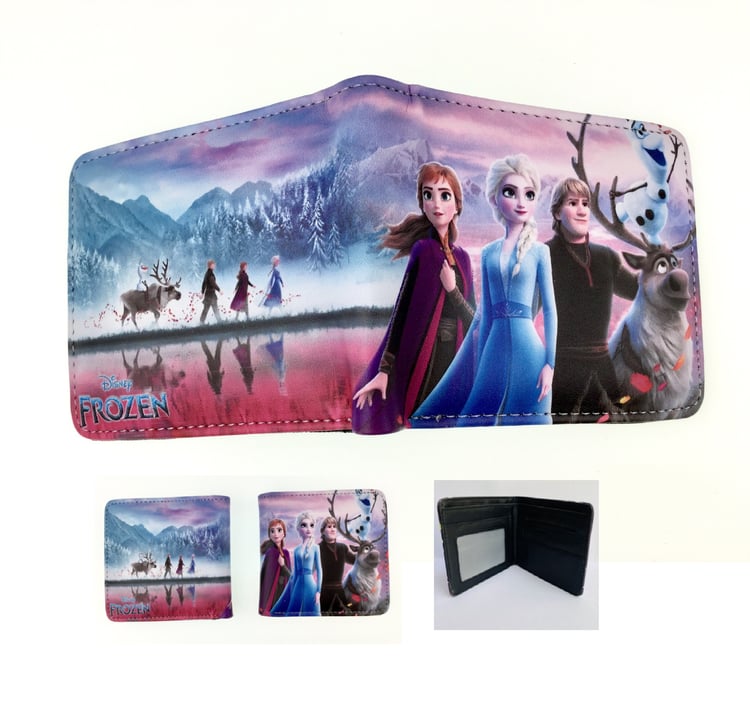 PU leather short wallet featuring Frozen princess design and secure zip.