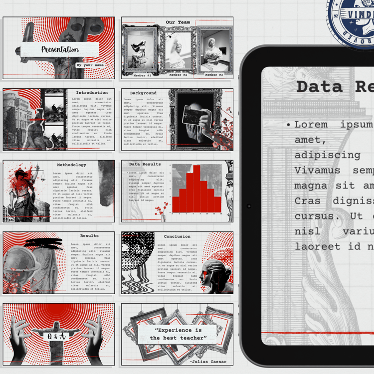 Gray & Red Dark History Scrapbook Journal Presentation Canva Template