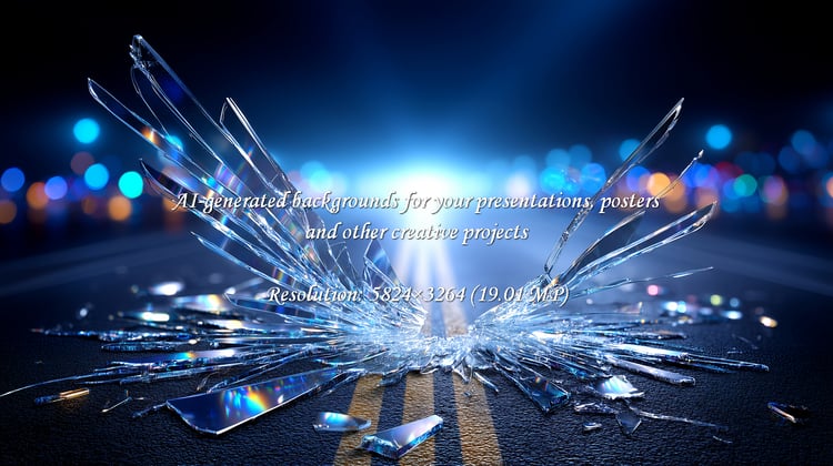 Shattered glass reflects city lights, symbolizing resilience. Use for impactful visuals on overcoming obstacles, transformation, or innovation. Modern, bright, and conceptually striking.