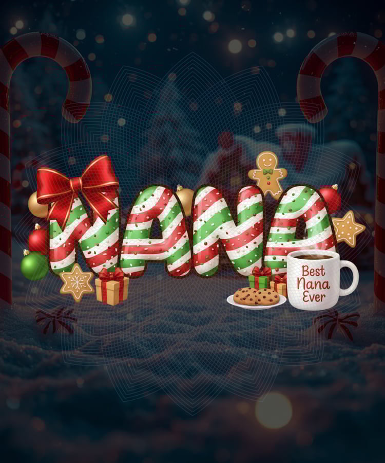 nana christmas png, christmas nana design, christmas grandma png, festive nana sublimation, candy cane letters png, nana christmas gift, cozy holiday design, christmas mug png, holiday grandma shirt, gingerbread png, christmas tree clipart