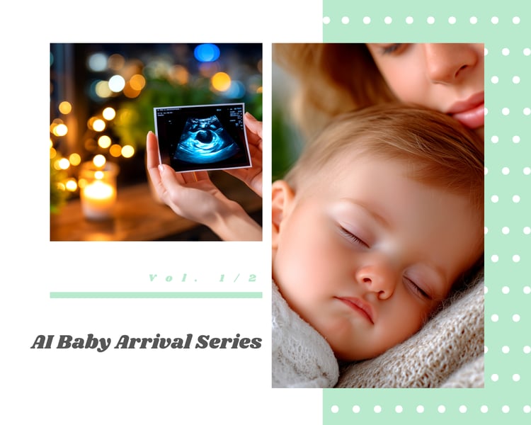 A heartwarming 3-pack series celebrating the miracle of a baby’s arrival. This collection captures tender and emotional moments — from pregnancy and anticipation to the first days of a newborn’s life. The photos feature baby shoes and hats, ultrasound ima