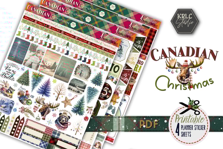 Canadian Christmas Printable Planner Sticker Sheets - KRLC Studio Cover