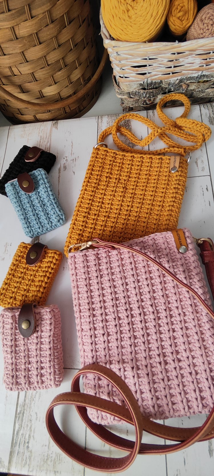 Handmade rope-yarn tote style crossbody bag in denim blue, modern clean lines and structured finish