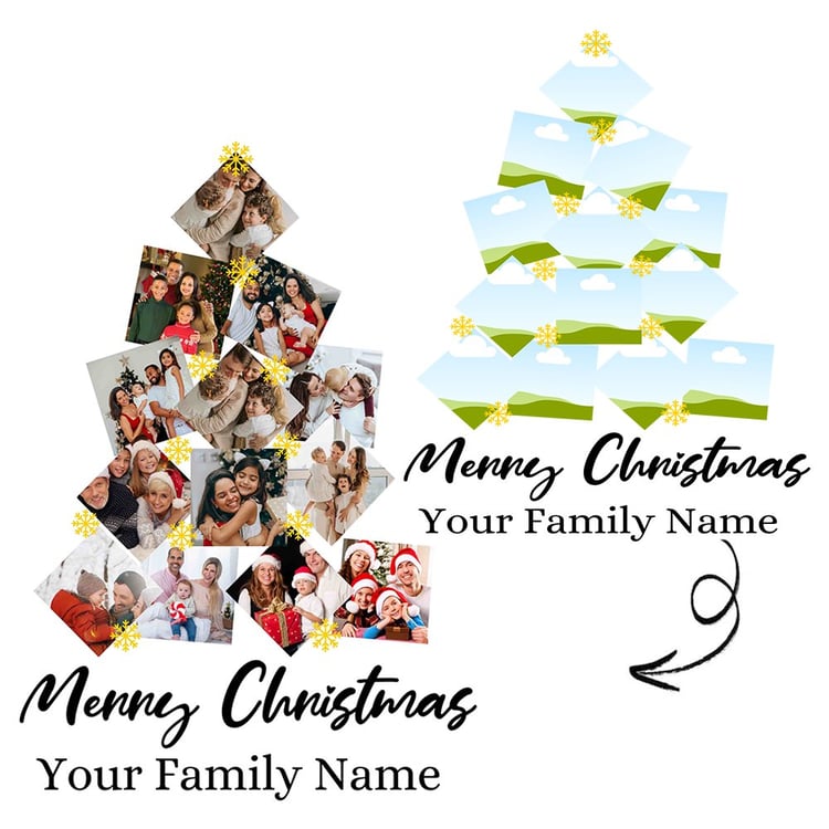 christmas family tree card photo collage christmas canva holiday card minimalist christmas card christmas tree collage holiday card template modern canva template christmas greeting card family christmas collage