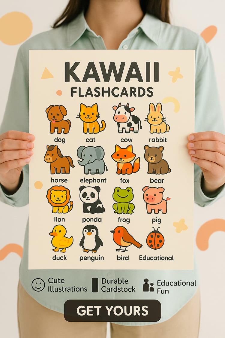 Kawaii Animal Flashcards Poster