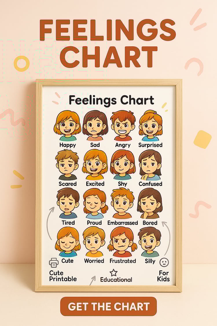 Kawaii Kids Feelings & Emotions Learning Chart – Cute Printable Classroom Poster