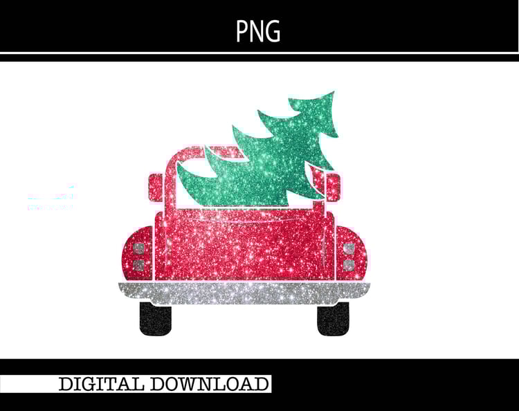 Glitter Truck and Christmas Tree/Red Truck/Christmas Tree/PNG/Instant Digital