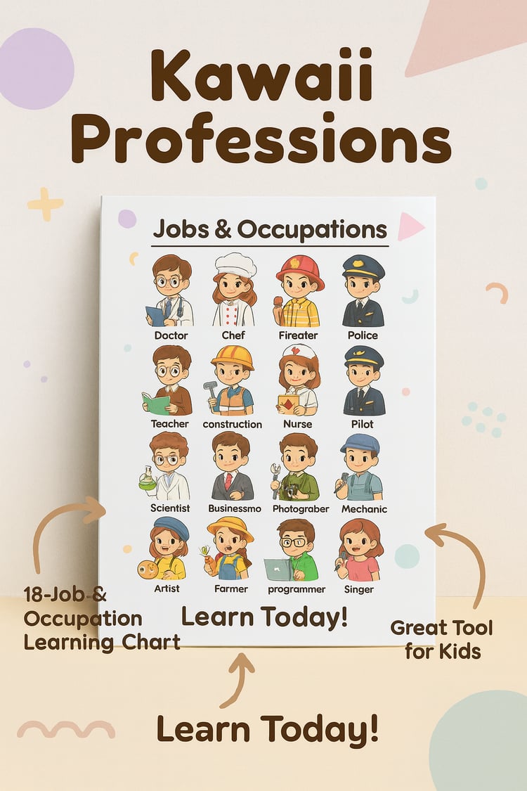 Kawaii Jobs & Occupations Learning Chart – Cute Professions Poster for Kids