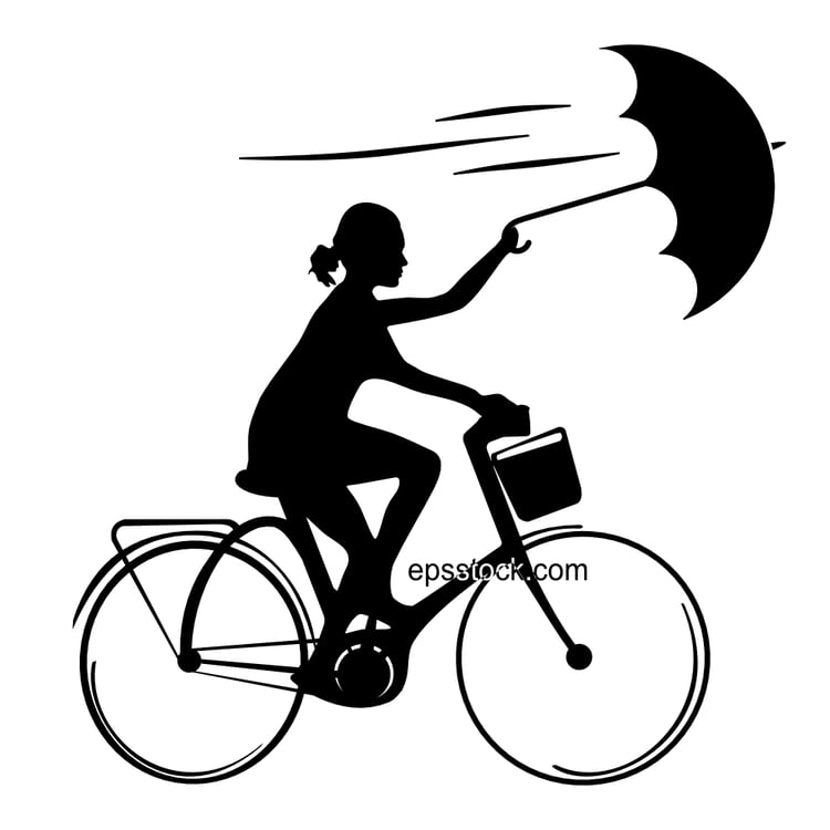 a bicycle with an umbrella as a sail