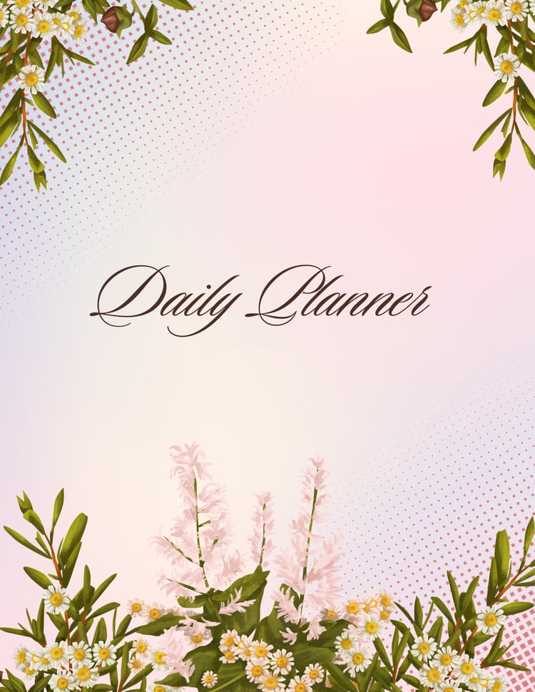 "Cover of Pink White & Green Elegant Floral Daily Journal with delicate flower illustrations – soft, feminine design for daily planning and reflection."