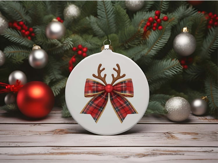 Red & Black Plaid Christmas Coquette Bow PNG – Satin Texture, Rudolph Nose Center, Antlers, Sparkle Border | Instant Digital Download