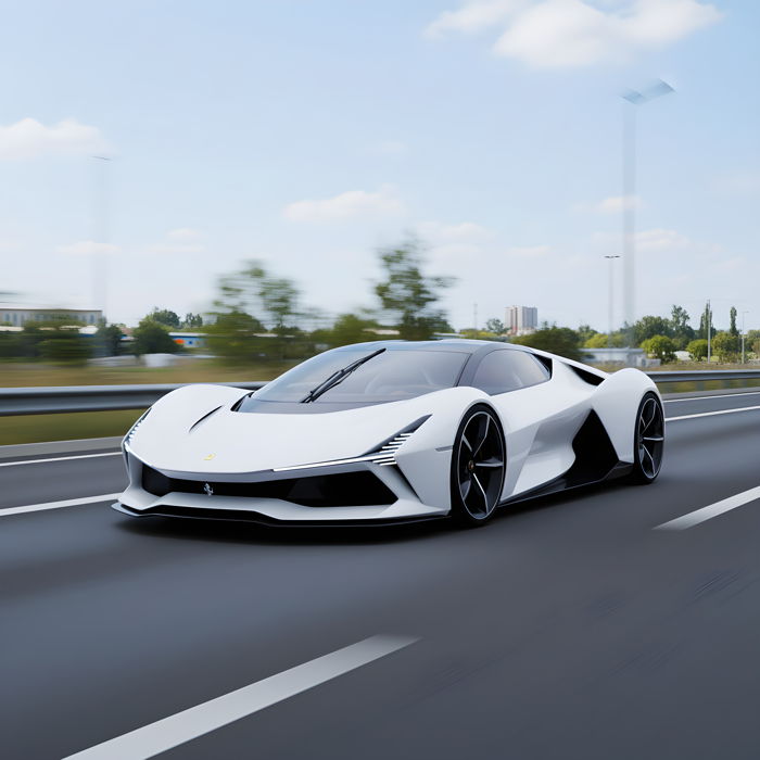 White futuristic car on highway | Ai Generated
