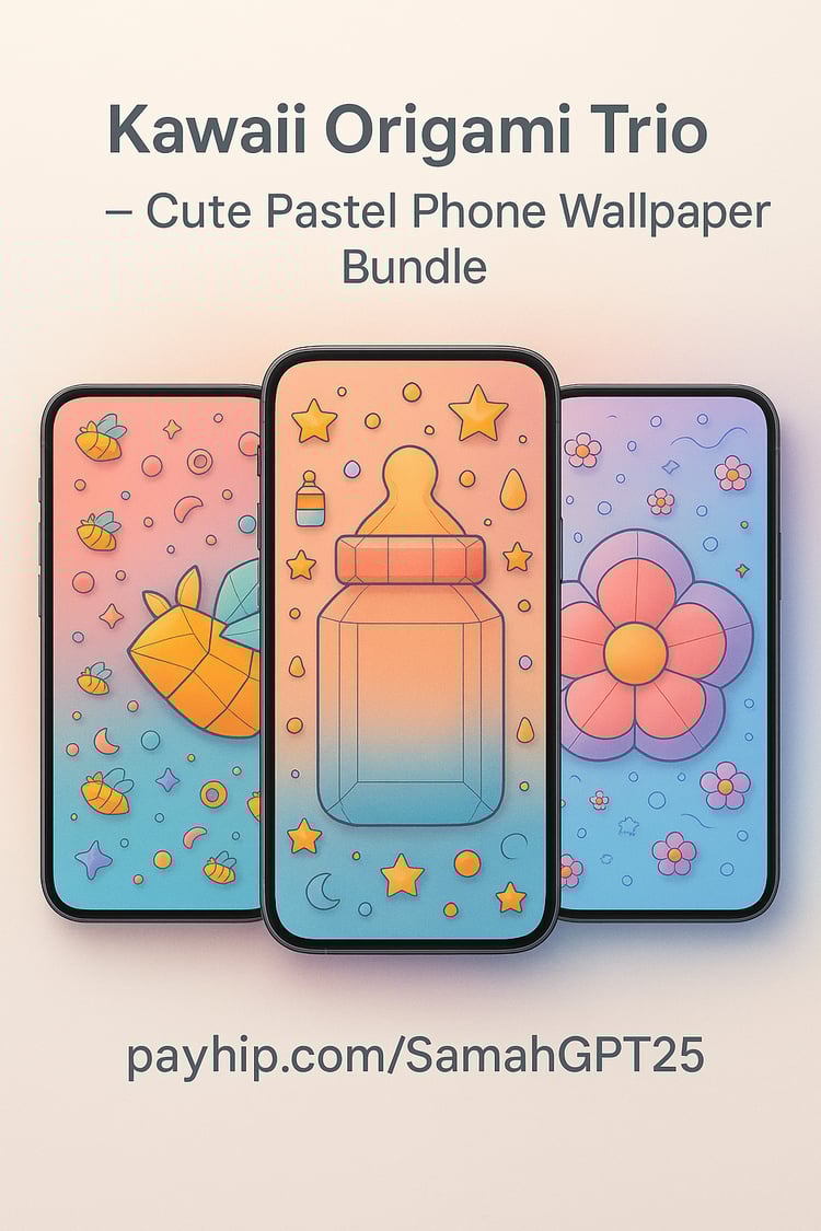 Kawaii Origami Trio – Cute Pastel Phone Wallpaper Bundle