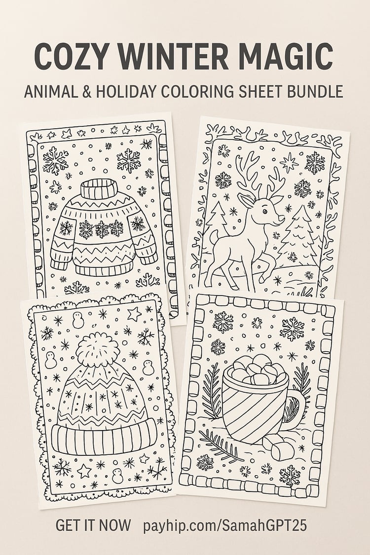 Cozy Winter Magic – Animal & Holiday Coloring Sheet Bundle