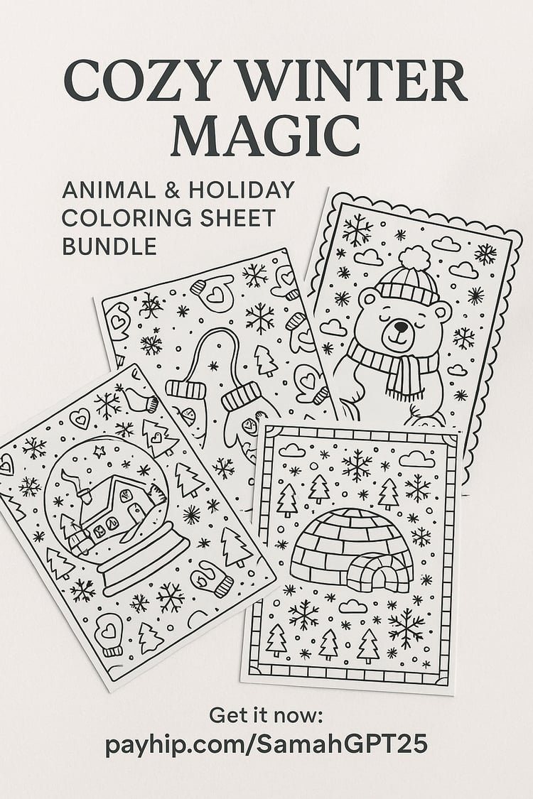 Cozy Winter Magic – Animal & Holiday Coloring Sheet Bundle