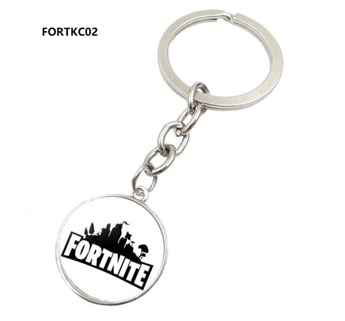Fortnite-inspired silver key chain with decorative gem.