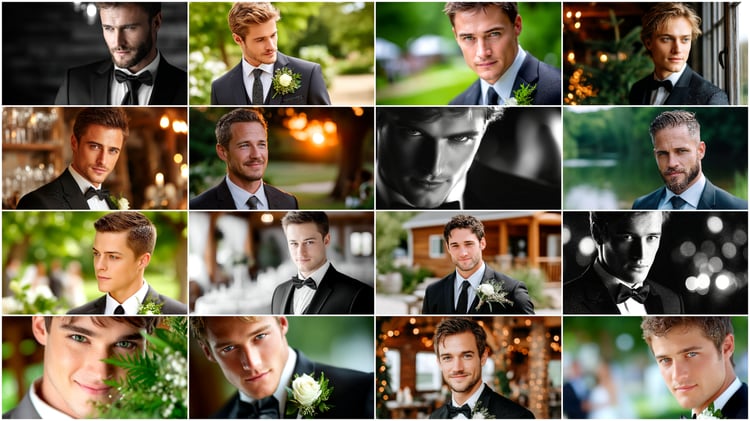 A premium AI-generated collection of 74 high-quality images featuring elegant grooms