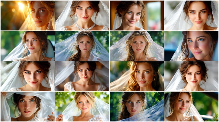 A premium AI-generated collection of 170 high-quality images featuring elegant brides and brides with floral bouquets in beautiful close-up compositions. Perfect for wedding projects, social media content, invitations, posters, branding, and commercial cr