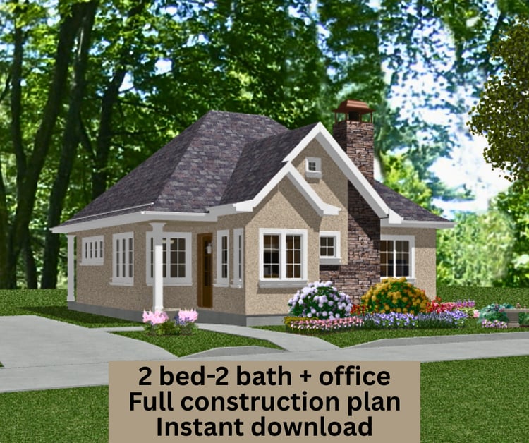2 bedroom 2 bath and office cottage house plan