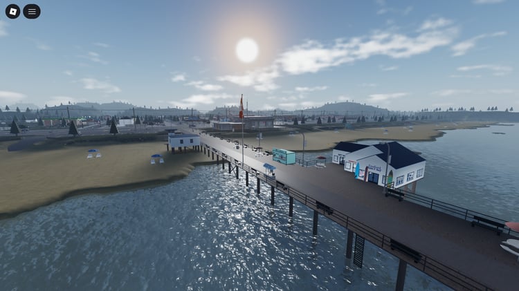 Wide-angle shot of Esford’s detailed urban district