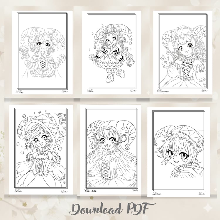 Les Caprisses des Enchanteresses : 10 illustrations à colorier en PDF, téléchargement immédiat, format A4. Portraits poétiques pour un voyage créatif et inspirant.