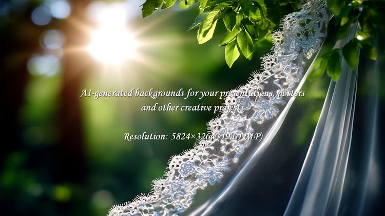 Capture the dreamy romance of a wedding day with this elegant lace veil draped in sun-dappled nature. Perfect for expressing love, beauty, and celebration in your creative projects.