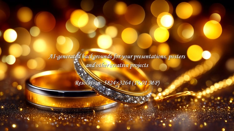 Two exquisite gold wedding rings, one adorned with shimmering diamonds, bathed in a warm golden light. Ideal for conveying love, commitment, and celebration in your designs, capturing the magic of special moments.