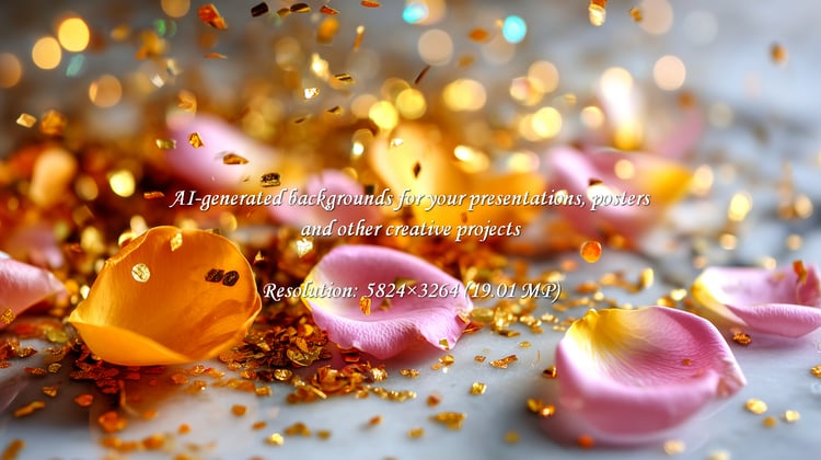 Capture the romance with delicate rose petals and shimmering gold confetti. Perfect for wedding designs, Valentine's Day promotions, or adding a touch of elegance to any project.