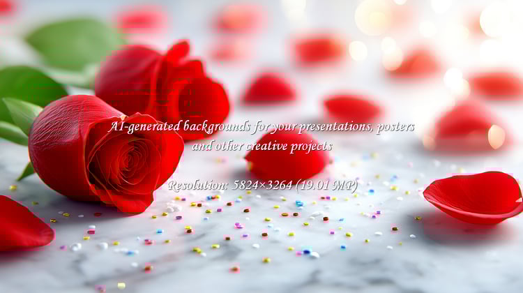 Capture the essence of love with radiant red roses, delicate confetti, and a soft bokeh backdrop. Ideal for Valentine's Day, romantic gestures, or celebrating life's precious moments.