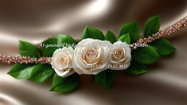 Capture timeless elegance with ivory roses, a pearl strand, and satin. Ideal for wedding themes, sophisticated branding, or luxury product displays. Evokes romance and delicate beauty.
