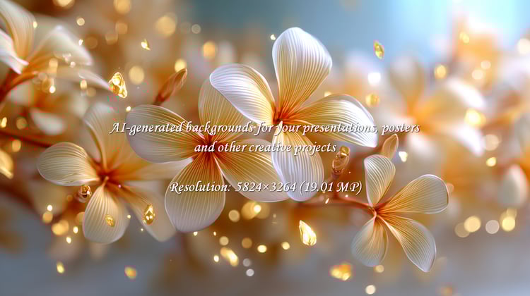 Experience the serene beauty of plumeria blossoms, enhanced with dreamy golden glitter. Perfect for adding a touch of magic and romance to wedding designs or spa promotions.