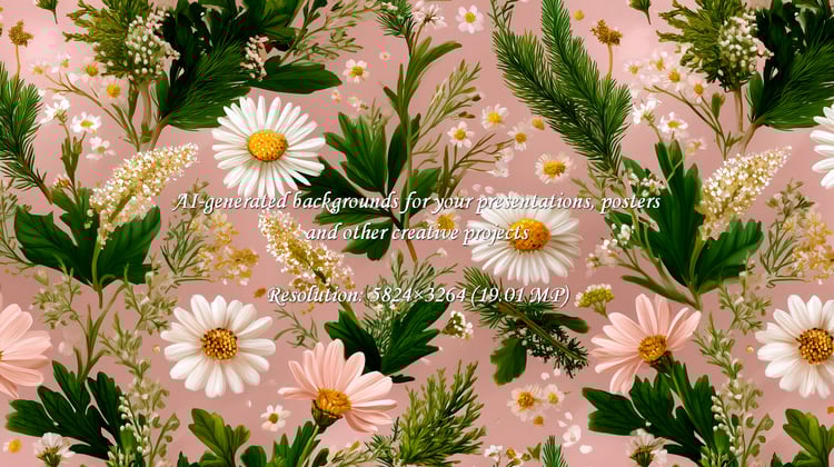 A soft floral pattern featuring daisies and greenery on a pink background. Perfect for spring designs, feminine projects, and nature-themed applications. Add a touch of elegance to any creative work.