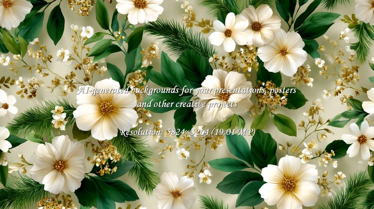 Sophisticated floral pattern featuring delicate white blossoms and lush green foliage. Perfect for creating elegant backgrounds, stylish invitations, and adding a touch of natural beauty to any project.