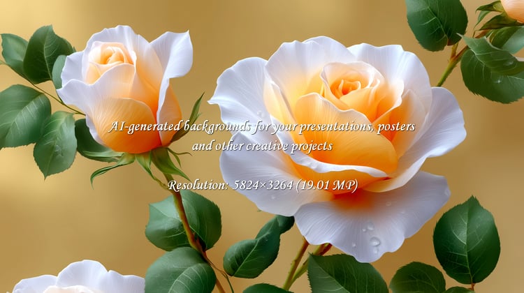 Capture the essence of romance with delicate white and golden roses. Perfect for adding a touch of elegance to any design, these blooms evoke feelings of love and serenity.