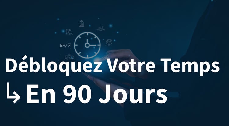 Vignette du programme Maître du Temps 360°, montrant une personne interagissant avec une tablette affichant des icônes de gestion du temps, de performance et d'analyse. Slogan