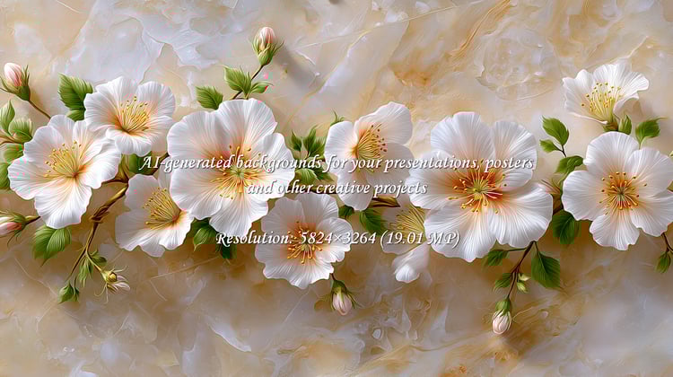 Delicate white blossoms with golden details create a luxurious floral design. Perfect for elegant invitations, backgrounds, or adding a touch of sophisticated beauty to your project.