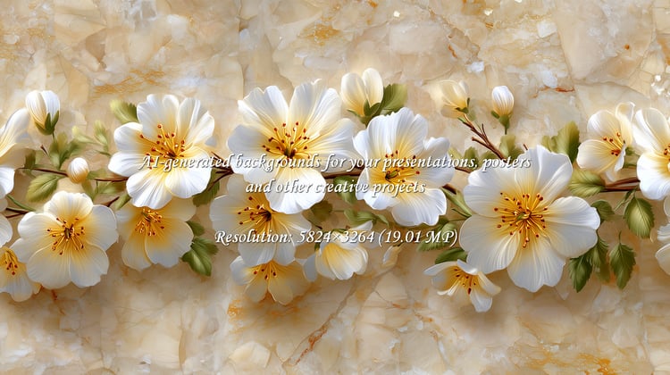 Bring an air of elegance to your designs with this beautiful floral arrangement. The soft, white blossoms against the marble backdrop create a sophisticated and tranquil aesthetic.