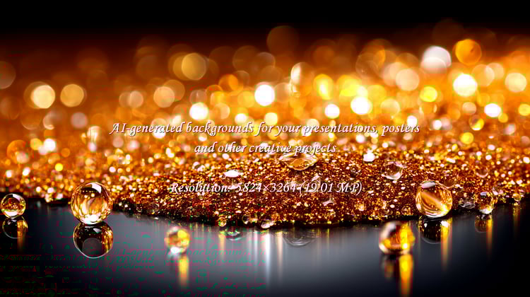 Capture attention with this stunning display of golden glitter and water droplets, ideal for luxury branding, celebratory designs, and captivating backgrounds. The light creates a magical shimmering effect.
