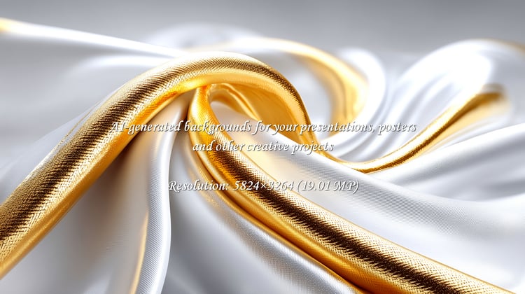 Experience the captivating allure of flowing gold ribbon over pristine white fabric. A luxurious backdrop perfect for adding a touch of elegance to beauty, fashion, and celebratory designs.