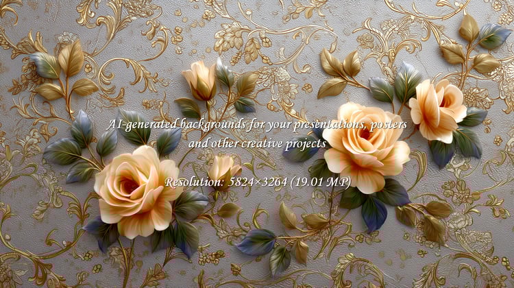 Elegant roses with golden filigree create a luxurious, sophisticated wallpaper design for upscale interiors or a romantic, delicate backdrop