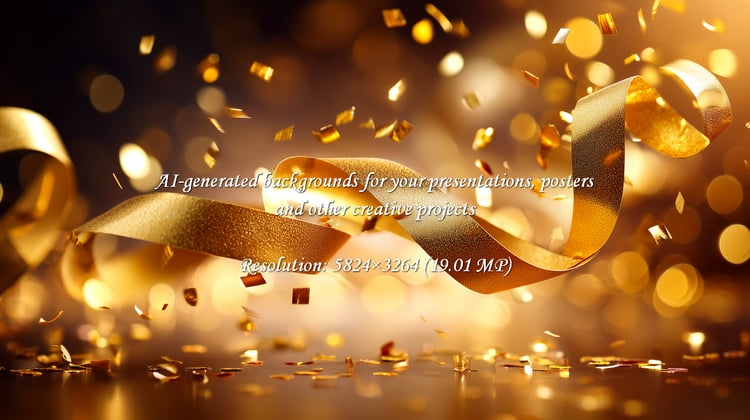 Celebrate success with shimmering gold ribbon and confetti. Ideal for festive events, milestone announcements, or adding a touch of luxury to your projects. Capture the joy and excitement!